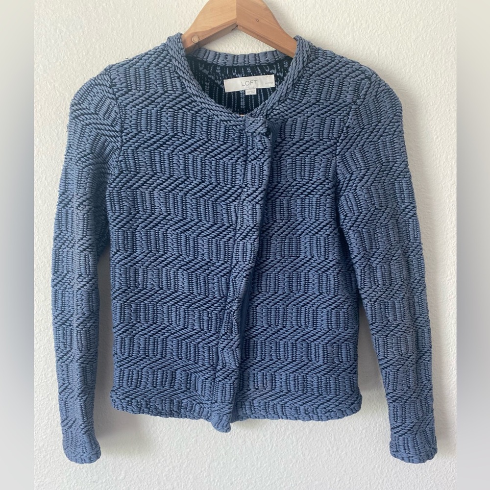 Loft Women’s Asymetric ZipUp Long Sleeve Sweater Jacket in Cobalt Blue Size XSP